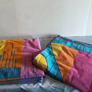 VINTAGE LOT of 2 Brasilia Beach Towels Sails/Triangles & Paint Brushes #F24 #JS